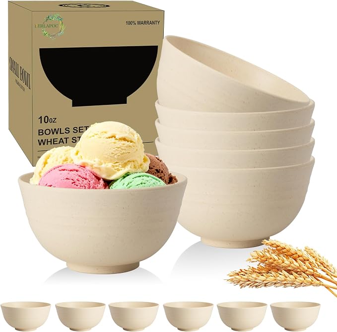Wheat Straw Mini Bowls Set of 6, Unbreakable 10 OZ Dessert Bowls by Perlapoc