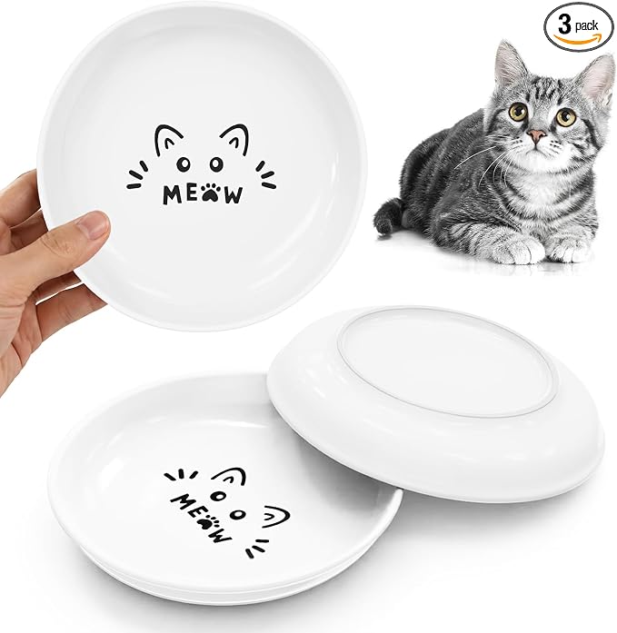 YINEYA 3 Pack Cat Food Bowls, Anti Whisker Fatigue Ceramic Cats Dishes Set | by YINEYA
