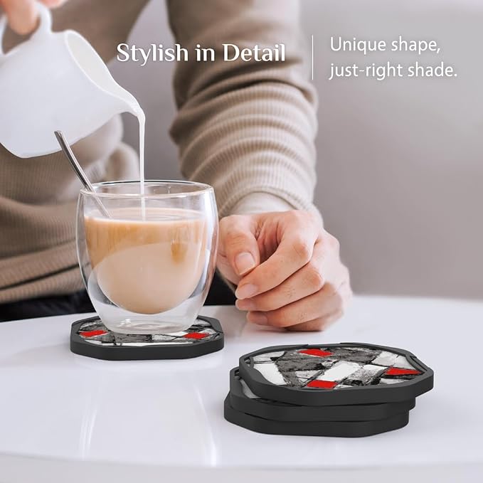 UMIRRO Absorbent Felt & Silicone Drink Coasters Set of 4, Modern Abstract - Image 2