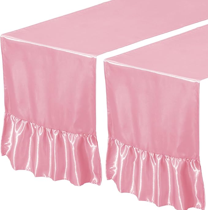 2 Pack Pink Satin Table Runner 12 x 72 Inch | Ruffle Design, Luxurious Dining - Image 7