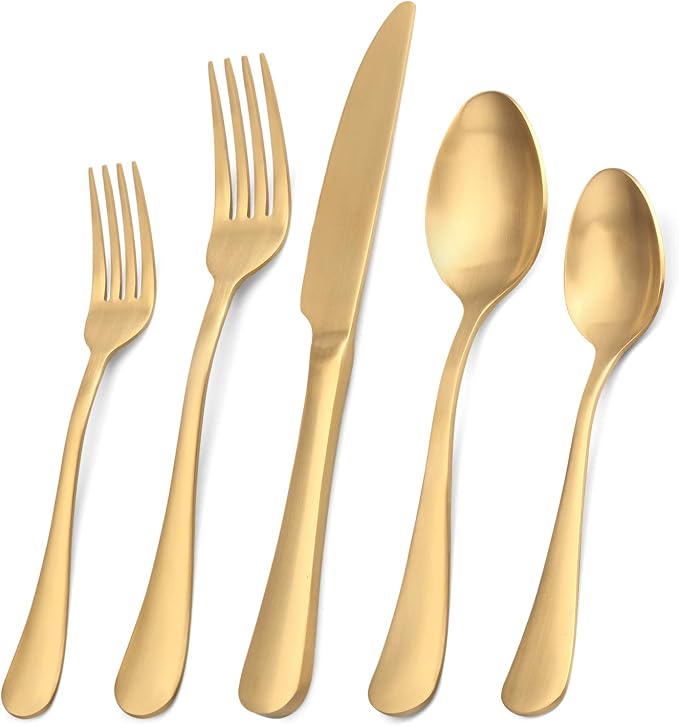 Matte Gold Silverware Set, Satin Finish 20-Piece Stainless Steel Flatware Set by Sharecook