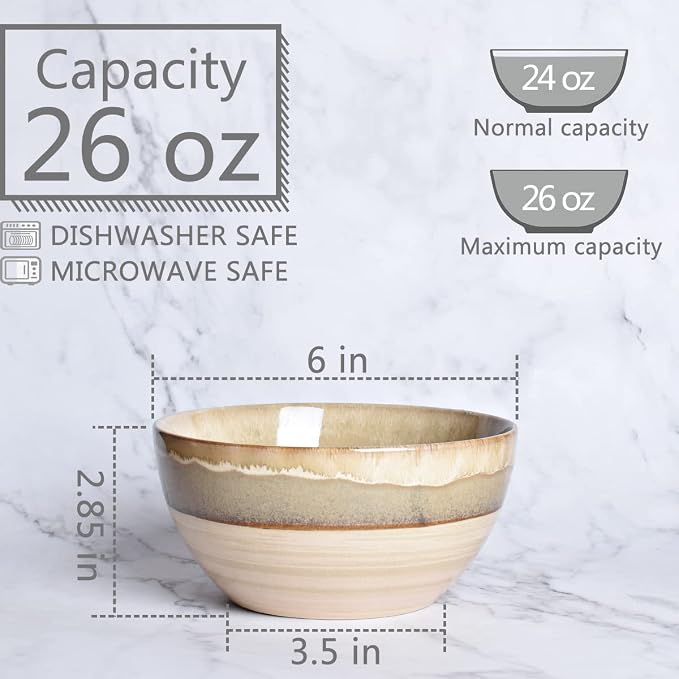 Stoneware Soup Bowl Set of 4, 26 Oz, Cereal Bowl - Image 2