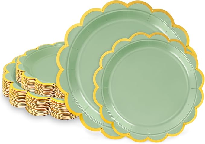 50 Pcs Sage Green Paper Plates Disposable, Dessert Cake Plates, by LIKAJON