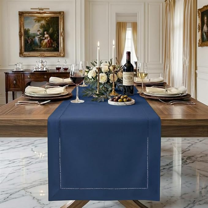 Signature Linen™ by D'Moksha Navy Blue Table Runner 120 Inches Long, 100% Pure by DMokshaHomes