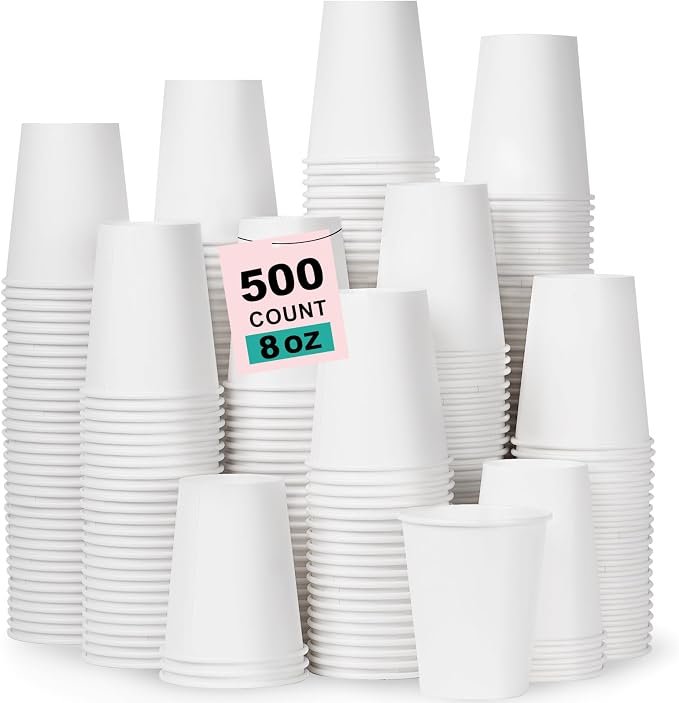 8 oz 500 Pack Disposable Coffee Cups, Bulk White Disposable Paper Cups by COOLCAP