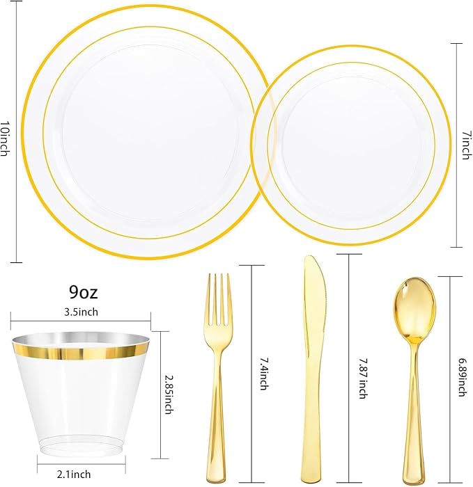 bUCLA 600PCS Clear Plates with Gold Trim - Image 2