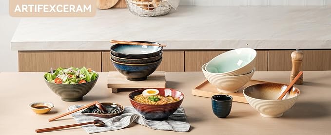 8 Inch Ceramic Ramen Bowl Set of 2, 40oz Japanese Bowls - Image 6