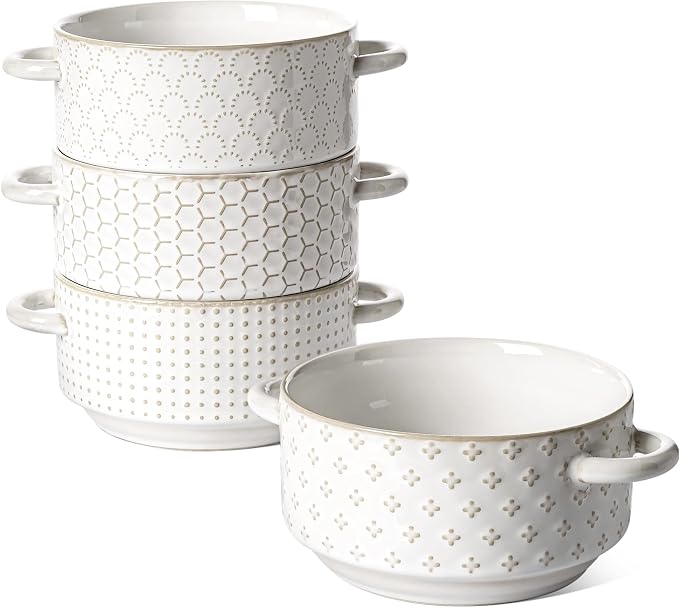 LE TAUCI Soup Bowls with Handles, 20 oz French Onion Soup Crocks, Stackable by LETAUCI