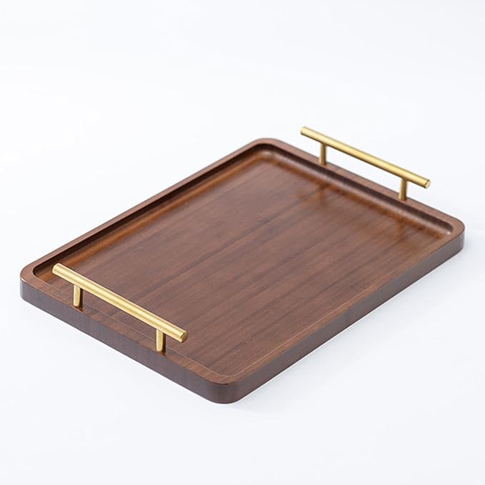 Bamboo Serving Tray with Gold Handles, Large | Food Tray - Image 7