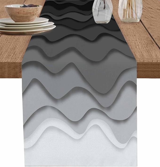 Grey Ocean Table Runners 90 Inches Long, Cotton Linen Fabric Table Runner by Edwiinsa