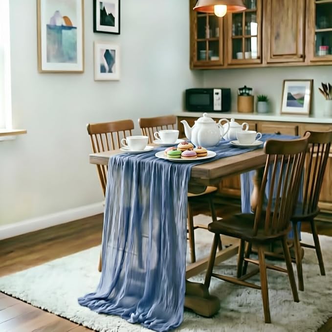 Dusty Blue Cheesecloth Table Runner 120 Inches 10 Ft Gauze Table Runner | - Image 3
