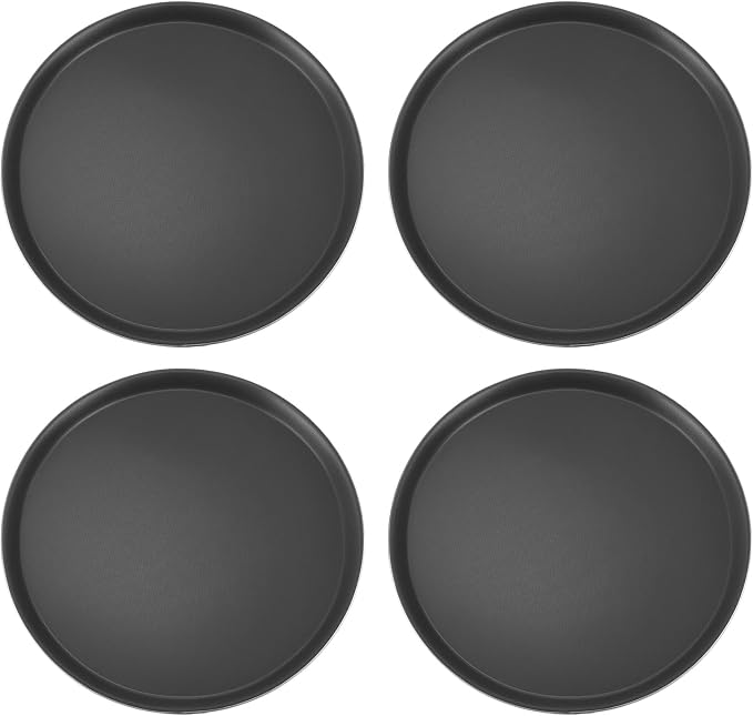 QWORK 16-Inch Round Non-Slip Serving Trays – 4 Pack Rubber Surface Plastic Tray by QWORK