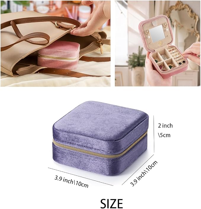 ZPROW Plush Velvet Travel Jewelry Case, Travel Jewelry Organizer, Jewelry - Image 3