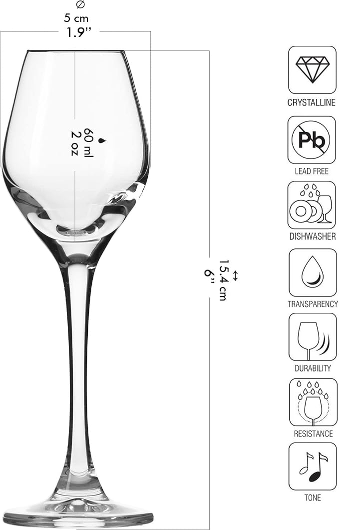 Krosno Grappa, Schnapps & Liqueur Glasses | 6-Piece Set | 2.0 oz | Splendour - Image 2