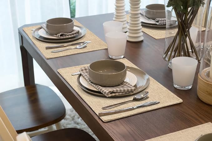 Faux Cotton Linen Placemats Set of 6, Cloth Washable Farmhouse Dining Table Mats - Image 8
