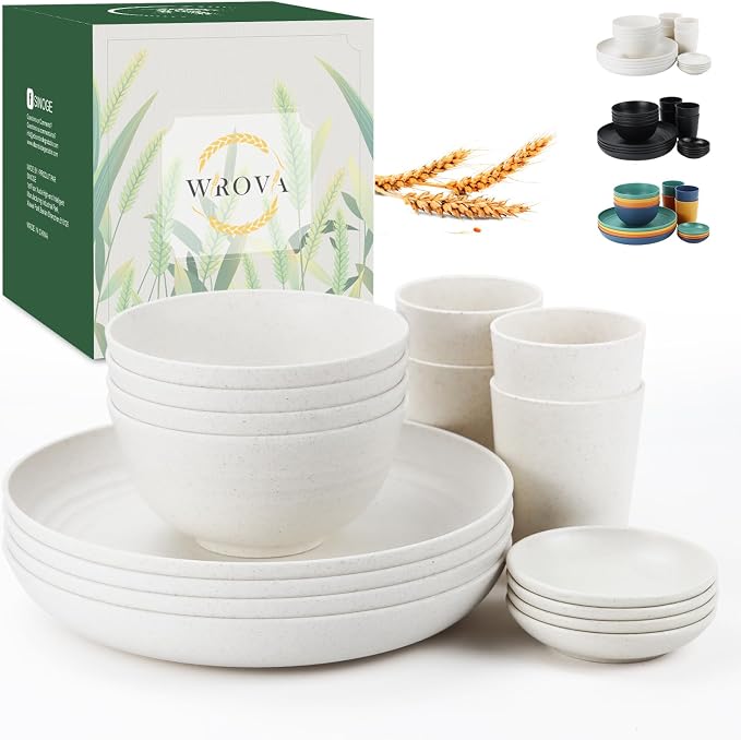 Wheat straw bowl and plate sets of 16 by WROVA
