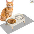 Elevated Cat Bowl with Food Mat, Raised Cat Food and Water Bowl Set by HIAIEVIY