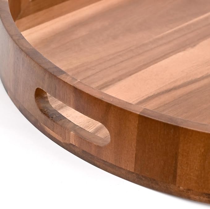 20 Inch Extra Large Round Serving Tray HeavyDuty Acacia Wood Tray - Image 7
