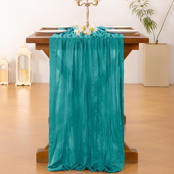 Cheesecloth Table Runner Summer Boho Wedding Birthday Party Home Decor | Teal - Image 3