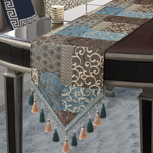 Loom and Mill Luxury Table Runner 90 Inches Long, Patchwork Chenille Damask - Image 4