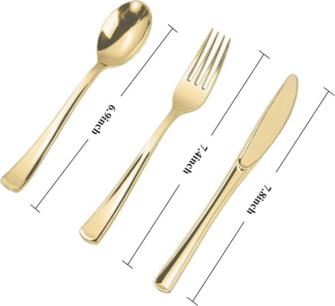 160PCS Gold Plastic Silverware, Disposable Plastic Cutlery/Utensils | Heavy - Image 2