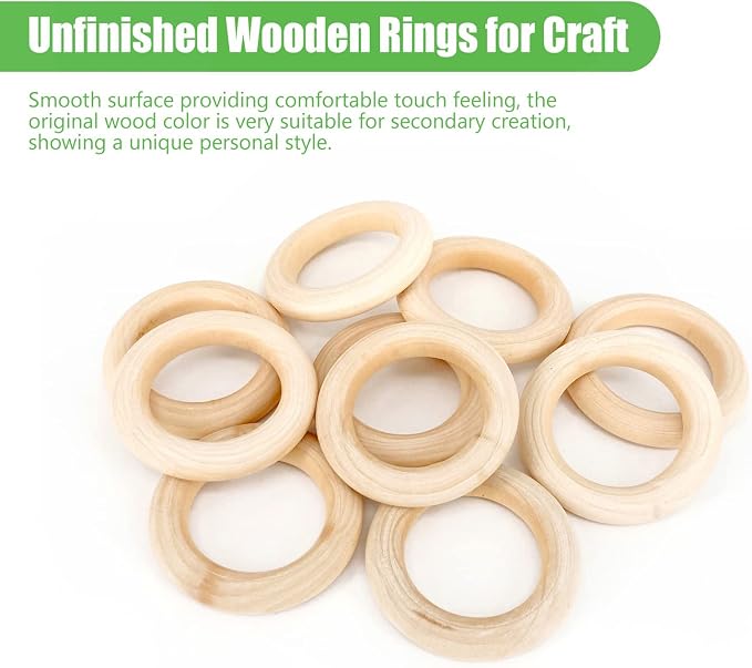 30PCS Natural Wooden Rings for Macrame, Unfinished Wood Rings for Jewelry Making - Image 3