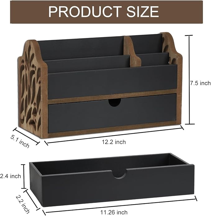 Desk Organizer with Drawer Wood File Office Mail Organizer Countertop | 5 Slot - Image 7