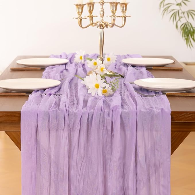 Cheesecloth Table Runner Summer Boho Wedding Birthday Party Home Decor | Lilac - Image 5