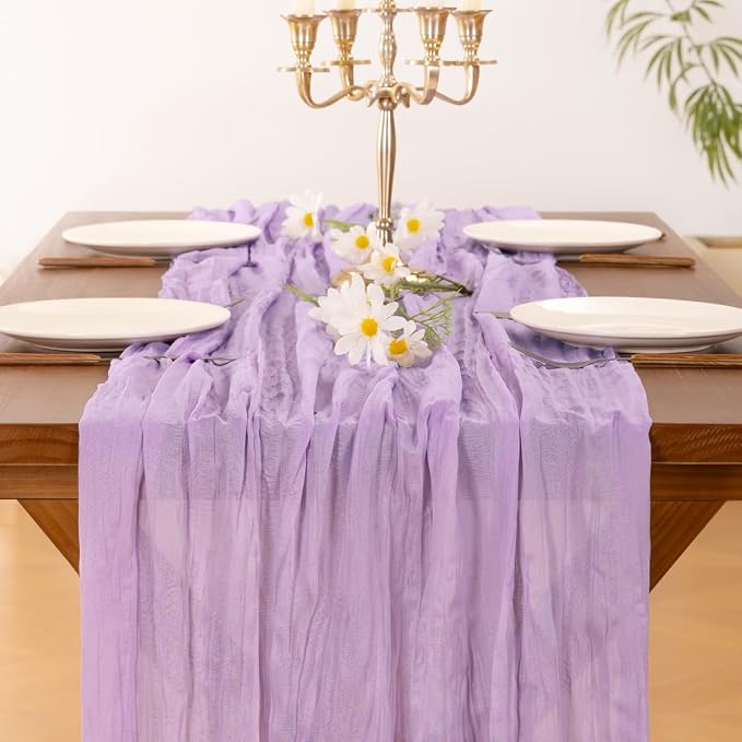 Cheesecloth Table Runner Summer Boho Wedding Birthday Party Home Decor | Lilac - Image 5