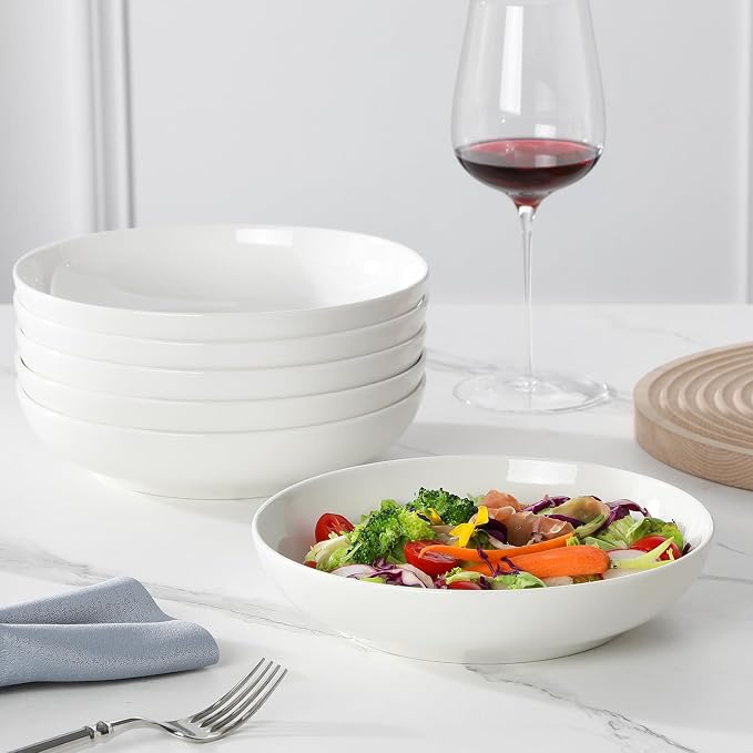 MALACASA 8.85" Large Pasta Bowls, 42 OZ White Salad Bowls Soup Bowls, Porcelain - Image 6