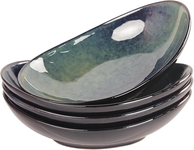 Ceramic Serving Platters Set of 4, 9.6 Inch Curved Oval Deep Salad Plates by LIUWYHCF
