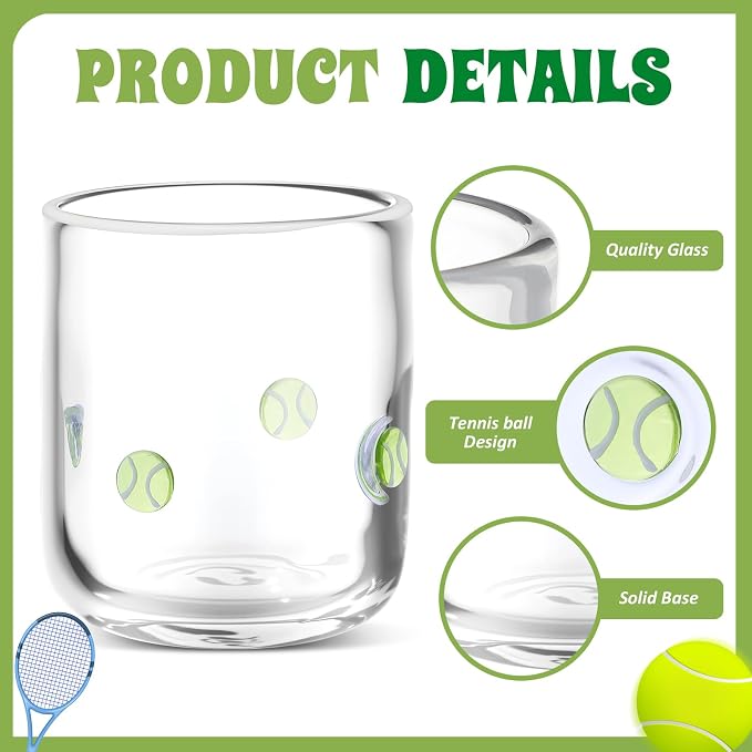 SiliFine 2 Pcs Tennis Ball Icon Juice Glasses - 14oz Tennis Stemless Wine - Image 5