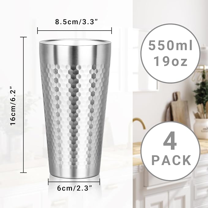 Metal Cup, 19 oz Insulated Tumbler, 4 Pack Double Wall Unbreakable Stackable - Image 2