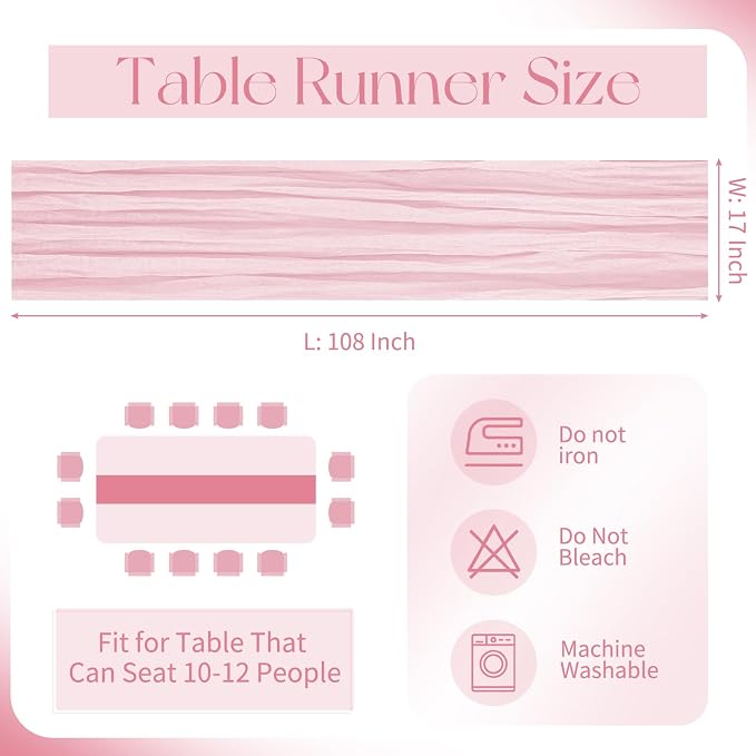 10 Pack Light Pink Cheesecloth Table Runner 17x108 Inch Boho Gauze Cheese Cloth - Image 2
