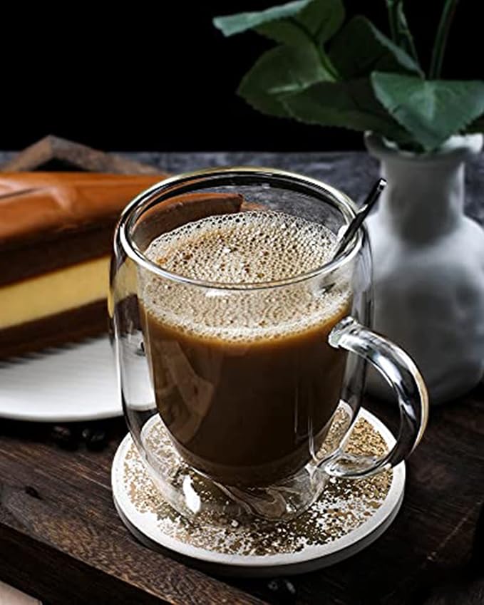 LIBWYS 2 Pack Double Walled Coffee Cups Glasses Mug 12oz Borosilicate Glass | - Image 7