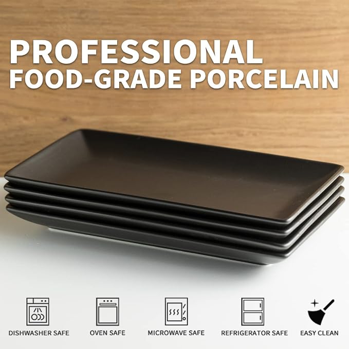 YHOSSEUN Ceramic Serving Platters Set of 4, 9.8 In Black Rectangular Plates | - Image 3