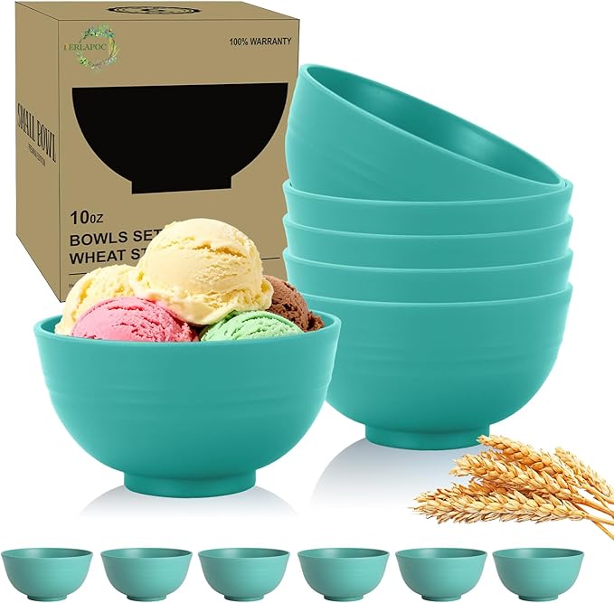 Wheat Straw Bowls 10 OZ, Unbreakable Ice Cream Bowls Set of 6, Reusable Mini by Perlapoc
