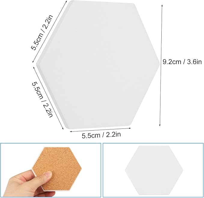 50 Pieces 3.75 Inch Hexagon Blank Ceramic Coasters, Unglazed Ceramic Tiles - Image 2