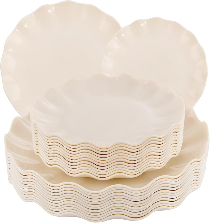 LIYH 24 Pcs Plastic Plates Reusable, Unbreakable Dinner Plates, Scalloped by LIYHLoveinyourheart