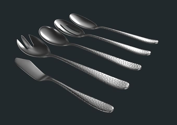 Hammered Serving Utensil Set, 18/10 Stainless Steel Serving Spoons, Salad - Image 3