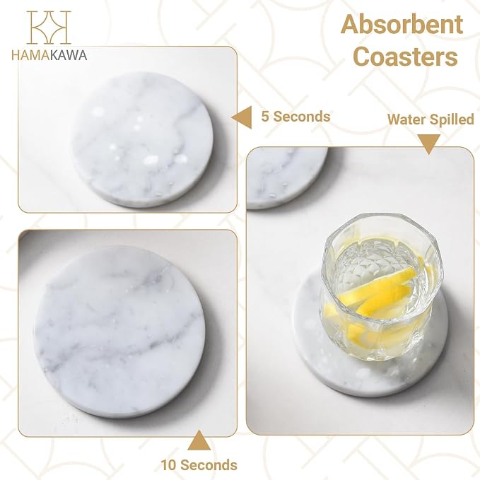Real Natural Marble Coasters Set of 4, Carrara White Coaster 4 inch, Modern - Image 6