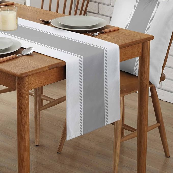 Grey and White Table Runners, Non Slip Farmhouse Table Runner Linen Dresser - Image 2