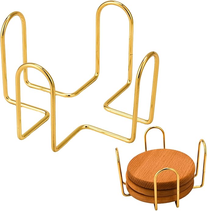 Coaster Holder 4.3 Inch Gold Iron Metal Holder Storage Caddy by MOYODOR