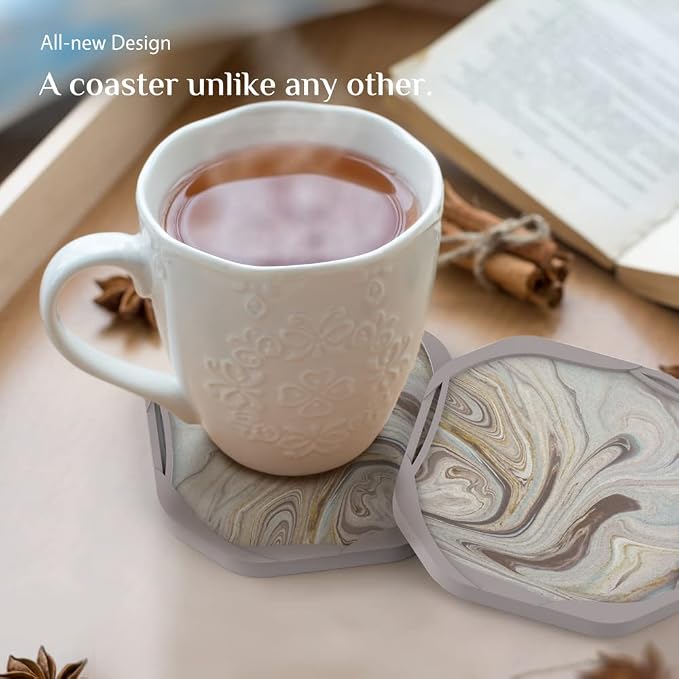 UMIRRO Absorbent Felt & Silicone Coasters Set of 6 - Image 2