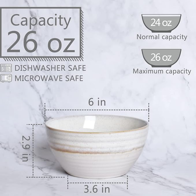 Ceramic Cereal Bowl Set of 4, 26 Oz, Soup Bowl - Image 2