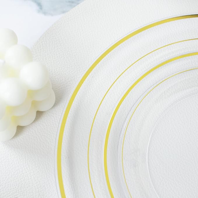 60 Pcs Clear Gold Plastic Plates, Premium Disposable Party Plates | Clear and - Image 3