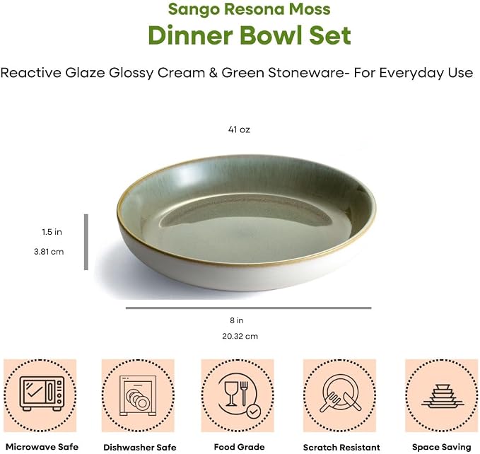 Sango Resona Moss Green Stoneware Bowls – Durable Stoneware - Image 2