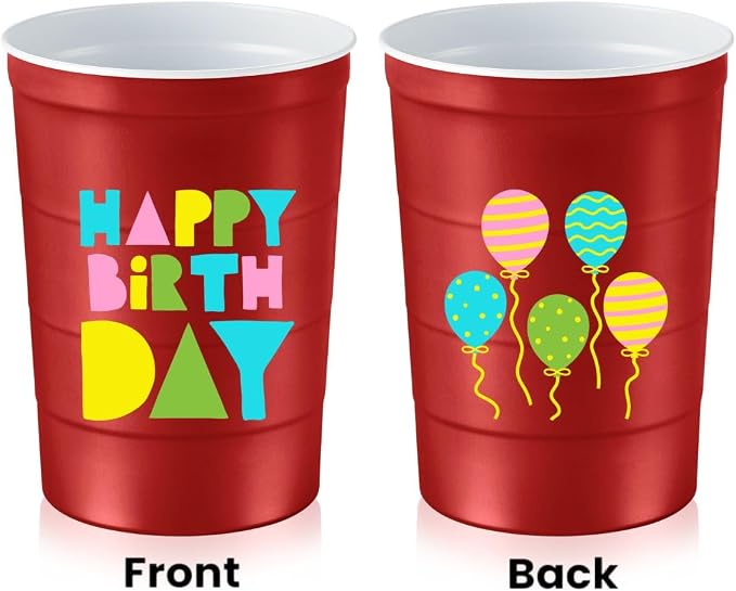 Steel Chill Cups 16 oz. Reusable Party Cups, Happy Birthday, 100% recyclable - Image 2