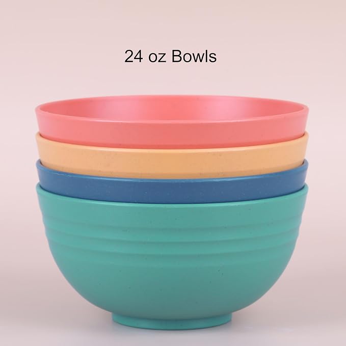 Unbreakable Cereal Bowls - 24 oz Reusable Wheat Straw Bowl Set of 4 - - Image 2