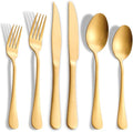 Matte Gold Silverware Set with Steak Knives, 24-Piece Stainless Steel Flatware by Joincook